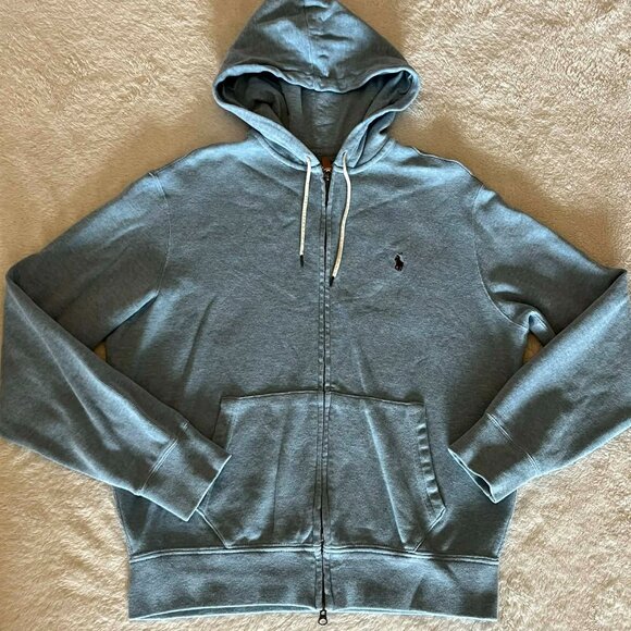Polo Ralph Lauren Double Knit Full Zip Hoodie in a Heather Blue Men's size Large - Picture 4 of 6